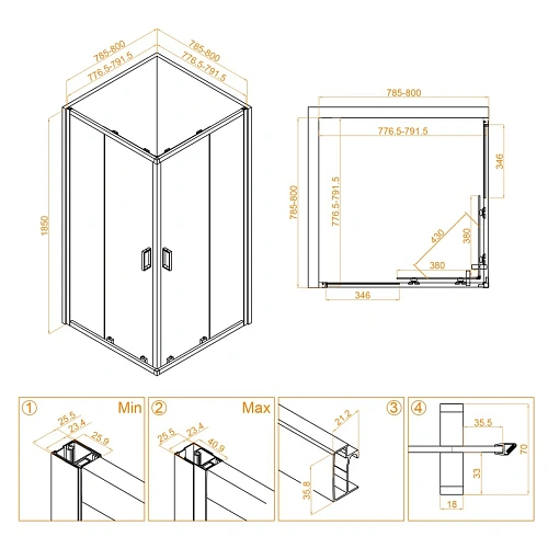 Душевой уголок RGW CL-34B 800x800 мм 32093488-14 черный Easy Clean Душевой уголок RGW CL-34B 800x800 мм 32093488-14 черный Easy Clean