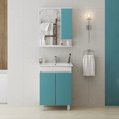 Зеркальный шкаф Onika Марви 60 см 206089 бирюза, правый, с подсветкой Зеркальный шкаф Onika Марви 60 см 206089 бирюза, правый, с подсветкой