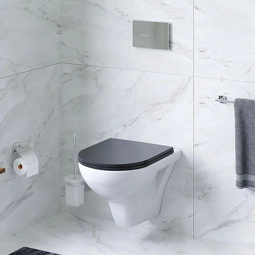 Унитаз подвесной AM.PM Gem C901700SCmb безободковый, черным матовым сиденьем микролифт Унитаз подвесной AM.PM Gem C901700SCmb безободковый, черным матовым сиденьем микролифт