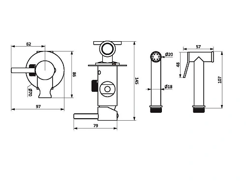 Гигиенический душ Damixa Option 217000000 встраиваемый смеситель, черный Гигиенический душ Damixa Option 217000000 встраиваемый смеситель, черный