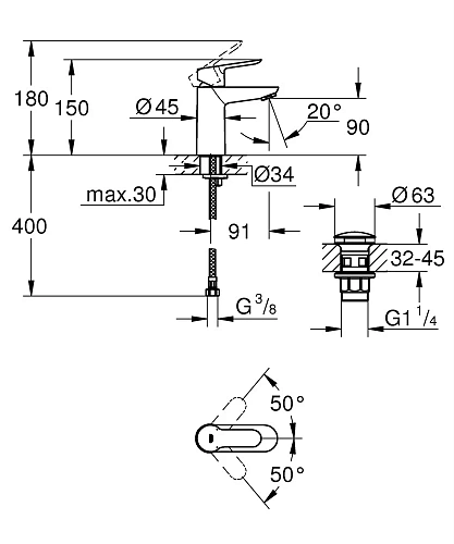 Смеситель для раковины GROHE Start Edge, хром (23580000) Смеситель для раковины GROHE Start Edge, хром (23580000)
