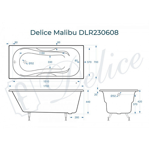 Ванна чугунная Delice Malibu 1700х700 DLR230608 Ванна чугунная Delice Malibu 1700х700 DLR230608