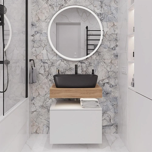 Комплект мебели STWORKI Ольборг 60 столешница дуб французский, без отверстий, с тумбой 60, с раковин 542463 Комплект мебели STWORKI Ольборг 60 столешница дуб французский, без отверстий, с тумбой 60, с раковин 542463