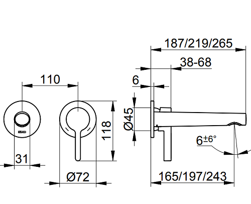 Смеситель для раковины Keuco Edition 400 51516030201, для встройки 187 мм Смеситель для раковины Keuco Edition 400 51516030201, для встройки 187 мм