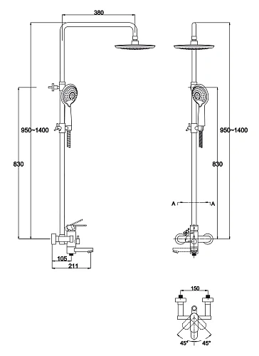 Душевая система Kaiser Sonat 34082-2 черная матовая Душевая система Kaiser Sonat 34082-2 черная матовая