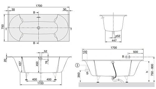Ванна квариловая Villeroy & Boch Pavia 170х75 UBQ170PAV2V-01 (белый Alpin) Ванна квариловая Villeroy & Boch Pavia 170х75 UBQ170PAV2V-01 (белый Alpin)