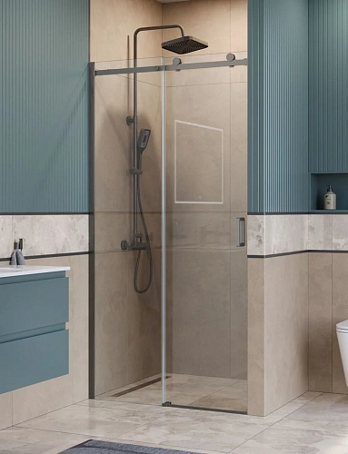 Душевая дверь BelBagno SOFT_CLOSE-2-BF-1-100-C-GM 100 см, профиль оружейная сталь, стекло прозрачное Душевая дверь BelBagno SOFT_CLOSE-2-BF-1-100-C-GM 100 см, профиль оружейная сталь, стекло прозрачное