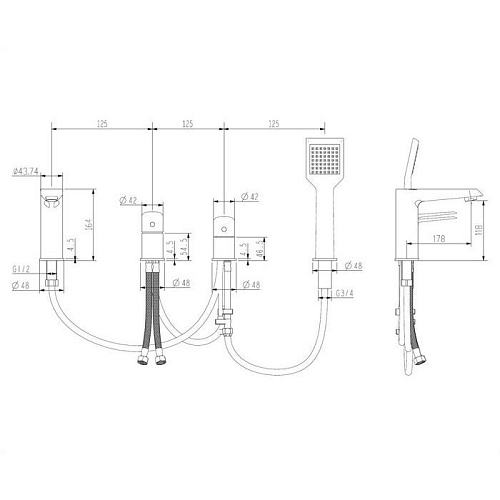 Смеситель на борт ванны OMNIRES ASTORIA AS5632XCR хром на 4 отверстия Смеситель на борт ванны OMNIRES ASTORIA AS5632XCR хром на 4 отверстия