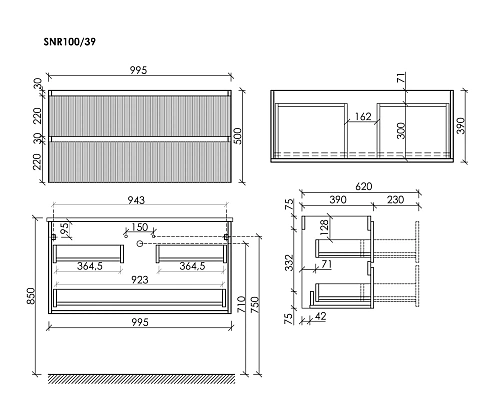 Тумба под раковину SANCOS Snob SNR100/39CE R 995х390х500 Beige Soft подвесная Тумба под раковину SANCOS Snob SNR100/39CE R 995х390х500 Beige Soft подвесная