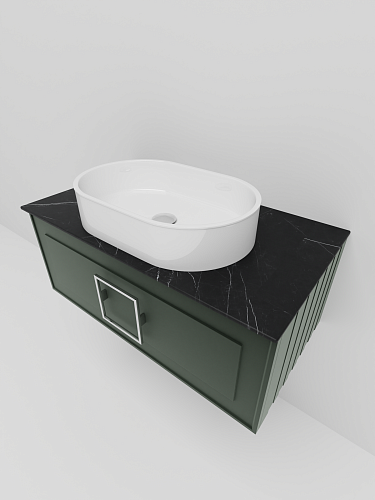 Тумба под раковину La Fenice Cubo Grigio 80 NFNC-01-CUB-G-80-2-GB серо-зеленая матовая с белой ручкой и черной столешницей Тумба под раковину La Fenice Cubo Grigio 80 NFNC-01-CUB-G-80-2-GB серо-зеленая матовая с белой ручкой и черной столешницей