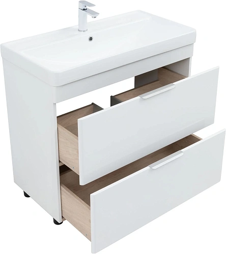 Тумба с раковиной Aquanet Ирис new 90 00342094 напольная белый глянец Тумба с раковиной Aquanet Ирис new 90 00342094 напольная белый глянец
