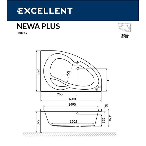 Акриловая ванна EXCELLENT Newa 160x95 правая SMART бронза WAEX.NEP16.SMART.BR Акриловая ванна EXCELLENT Newa 160x95 правая SMART бронза WAEX.NEP16.SMART.BR