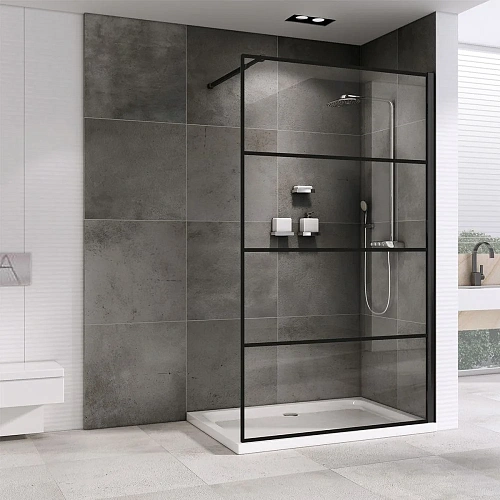 Душевая перегородка ABBER Immer Offen AG65120B 120 см универсальная, профиль черный, стекло прозрачное Душевая перегородка ABBER Immer Offen AG65120B 120 см универсальная, профиль черный, стекло прозрачное