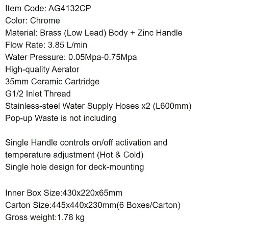 Смеситель для раковины ARROW AG4132CP хром Смеситель для раковины ARROW AG4132CP хром