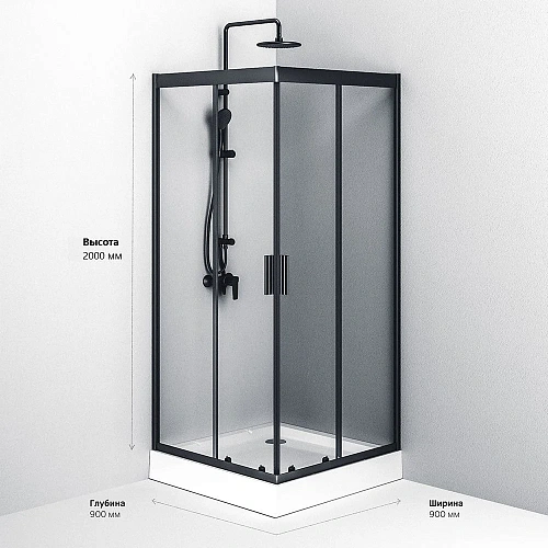 Душевой уголок AM.PM Gem W90G-403-090BT Slide 90x90 стекло прозрачное, профиль черный матовый Душевой уголок AM.PM Gem W90G-403-090BT Slide 90x90 стекло прозрачное, профиль черный матовый