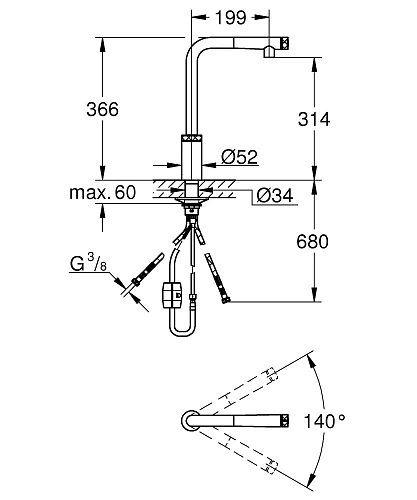 Смеситель для кухни GROHE Vento Smart Control с выдвижным L-образным изливом, суперсталь (30443DC0) Смеситель для кухни GROHE Vento Smart Control с выдвижным L-образным изливом, суперсталь (30443DC0)
