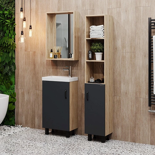 Тумба под раковину Onika Тимбер 45 см 104509 напольная, серая мат./дуб сонома (для Фостер 45) Тумба под раковину Onika Тимбер 45 см 104509 напольная, серая мат./дуб сонома (для Фостер 45)