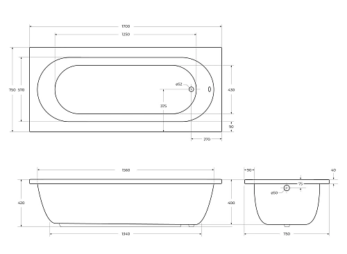 Акриловая ванна CEZARES PIAVE-170-75-42-W37 1700x750 белый Акриловая ванна CEZARES PIAVE-170-75-42-W37 1700x750 белый