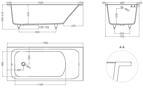 Ванна из искусственного камня Salini ORLANDA 170х70 102011G S-Sense Ванна из искусственного камня Salini ORLANDA 170х70 102011G S-Sense