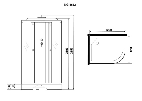 Душевая кабина Niagara NG-4512-14R BLACK (1200х800х2150) низкий поддон (13см) стекло мозаика 45121453R Душевая кабина Niagara NG-4512-14R BLACK (1200х800х2150) низкий поддон (13см) стекло мозаика 45121453R
