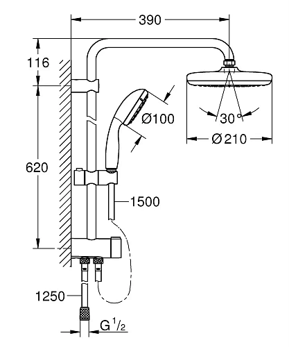 Душевая стойка GROHE New Tempesta 210 (26381001) хром Душевая стойка GROHE New Tempesta 210 (26381001) хром