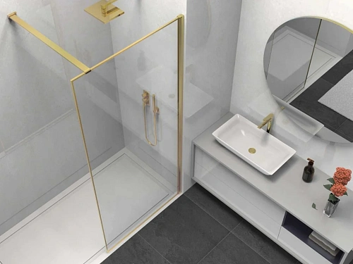 Душевая перегородка Vincea Walk-In VSW-1HS900CLG, 900x2000, брашированное золото, стекло прозрачное Душевая перегородка Vincea Walk-In VSW-1HS900CLG, 900x2000, брашированное золото, стекло прозрачное