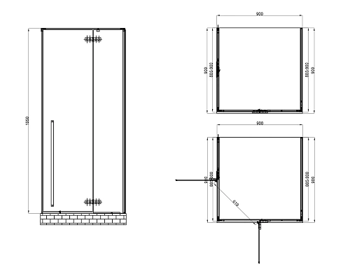 Душевой уголок ABBER Eins AG06099B 90x90 см универсальный, профиль черный, стекло прозрачное Душевой уголок ABBER Eins AG06099B 90x90 см универсальный, профиль черный, стекло прозрачное