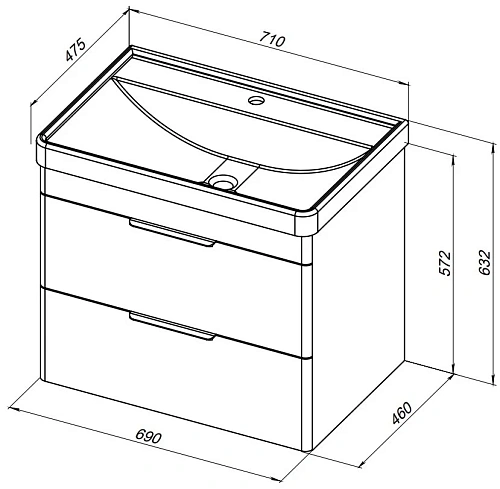 Тумба под раковину Aquanet Ирис new 710 белый глянец (2 ящика) 00310145 Тумба под раковину Aquanet Ирис new 710 белый глянец (2 ящика) 00310145