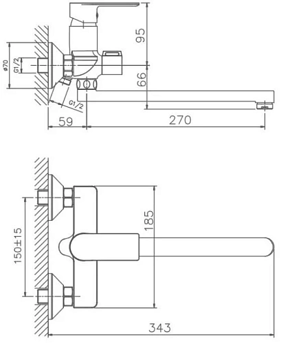 Смеситель для ванны Haiba HB22505, хром Смеситель для ванны Haiba HB22505, хром