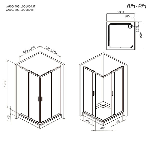 Душевой уголок AM.PM Gem W90G-403-100100-MT 100x100 хром матовый, стекло прозрачное Душевой уголок AM.PM Gem W90G-403-100100-MT 100x100 хром матовый, стекло прозрачное