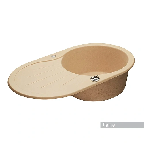 Кухонная мойка Aquaton Паола 1A714032PA260 из литого мрамора, круглая, с крылом латте Кухонная мойка Aquaton Паола 1A714032PA260 из литого мрамора, круглая, с крылом латте