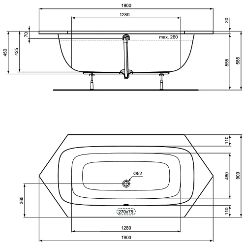 Акриловая ванна Ideal Standard i.life 190х90 см T476701 Акриловая ванна Ideal Standard i.life 190х90 см T476701