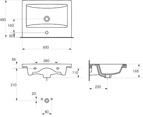 Тумба с раковиной DIWO Коломна 60, подвесная с накладной раковиной, белая, МДФ 462635 Тумба с раковиной DIWO Коломна 60, подвесная с накладной раковиной, белая, МДФ 462635