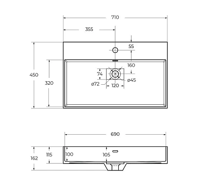 Раковина CEZARES 50313 Bianco opaco белый матовый 710x450 искусственный камень solid surface Раковина CEZARES 50313 Bianco opaco белый матовый 710x450 искусственный камень solid surface