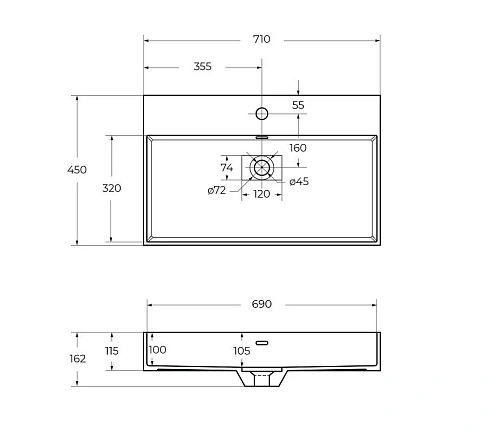 Раковина CEZARES 50313 Bianco opaco белый матовый 710x450 искусственный камень solid surface Раковина CEZARES 50313 Bianco opaco белый матовый 710x450 искусственный камень solid surface