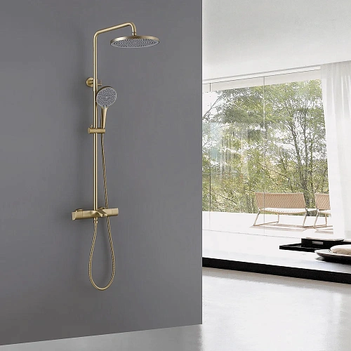 Душевая система ABBER Thermostat AF8516GL с термостатом и изливом, золото матовое Душевая система ABBER Thermostat AF8516GL с термостатом и изливом, золото матовое