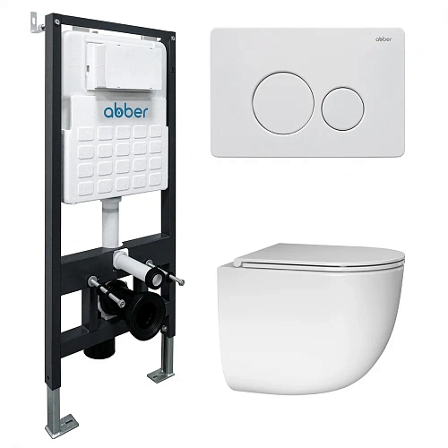 Комплект унитаза ABBER Bequem AC1132TC белый, с закрытым дном с инсталляцией AC0105 и кнопкой AC0121MW белая матовая Комплект унитаза ABBER Bequem AC1132TC белый, с закрытым дном с инсталляцией AC0105 и кнопкой AC0121MW белая матовая