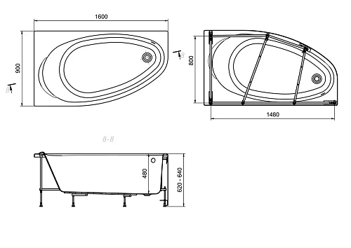 Акриловая ванна Roca Corfu 160x90 асимметричная левая белая 248573000 Акриловая ванна Roca Corfu 160x90 асимметричная левая белая 248573000