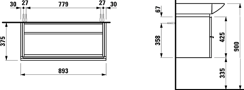 Тумба под раковину Laufen Palace 893x375 2 ящика, белый 4.0125.2.075.463.R Тумба под раковину Laufen Palace 893x375 2 ящика, белый 4.0125.2.075.463.R