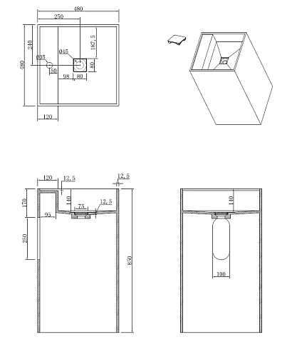 Раковина Boheme Cube 802-NM напольная Corian 480x480x850 Nero Marquina Раковина Boheme Cube 802-NM напольная Corian 480x480x850 Nero Marquina