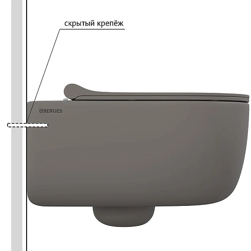 Унитаз подвесной BERGES EGO XL Rimless сиденье EGO XL Slim SO матовый серый, микролифт , быстросъемн 083216 Унитаз подвесной BERGES EGO XL Rimless сиденье EGO XL Slim SO матовый серый, микролифт , быстросъемн 083216
