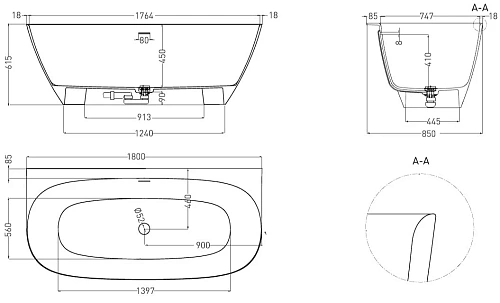 Ванна из искусственного камня Salini SOFIA WALL 180x85 102513G S-Sense Ванна из искусственного камня Salini SOFIA WALL 180x85 102513G S-Sense