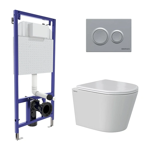 Комплект инсталляции BERGES NOVUM с клавишей смыва O2 матовый хром, унитазом VITA Rimless 49 см и сиденьем микролифт, быстросъём 043380 Комплект инсталляции BERGES NOVUM с клавишей смыва O2 матовый хром, унитазом VITA Rimless 49 см и сиденьем микролифт, быстросъём 043380