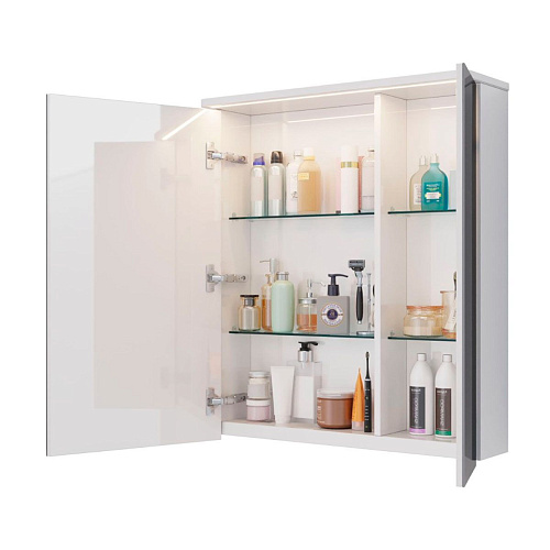 Зеркальный шкаф Lemark ZENON 70х80 см с козырьком-подсветкой, с розеткой, белый LM70ZS-Z Зеркальный шкаф Lemark ZENON 70х80 см с козырьком-подсветкой, с розеткой, белый LM70ZS-Z