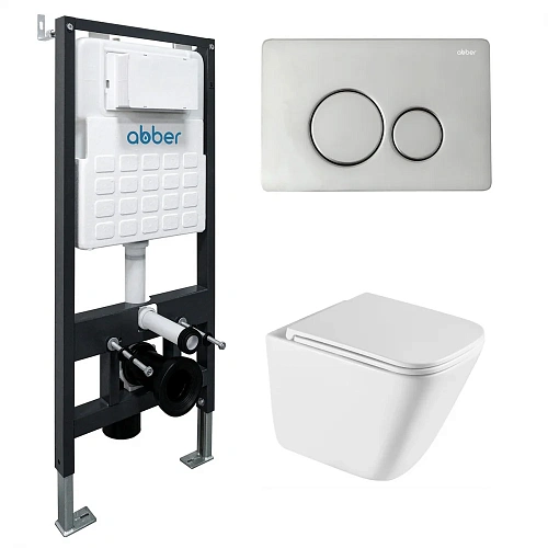 Комплект унитаза ABBER Rechteck AC1219TC белый, с закрытым дном с инсталляцией AC0105 и кнопкой AC0121 хром глянцевый Комплект унитаза ABBER Rechteck AC1219TC белый, с закрытым дном с инсталляцией AC0105 и кнопкой AC0121 хром глянцевый