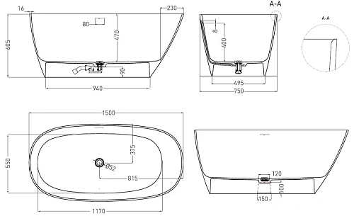 Ванна отдельностоящая Salini SOFIA 150x75 102528M из искусственого камня S-Stone Ванна отдельностоящая Salini SOFIA 150x75 102528M из искусственого камня S-Stone