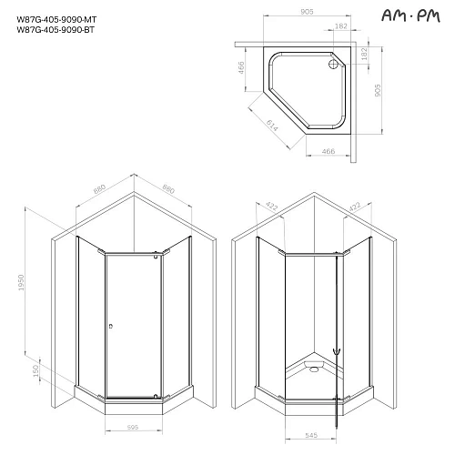 Душевой уголок AM.PM Sunny W87G-405-9090-BT 90x90 черный, стекло прозрачное Душевой уголок AM.PM Sunny W87G-405-9090-BT 90x90 черный, стекло прозрачное