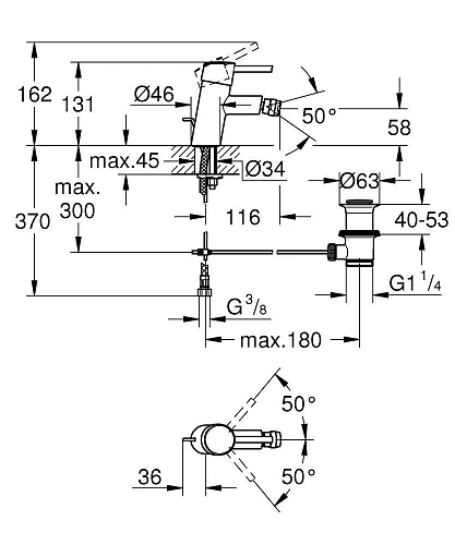 Смеситель для биде GROHE Concetto с донным клапаном, хром (32208001) Смеситель для биде GROHE Concetto с донным клапаном, хром (32208001)