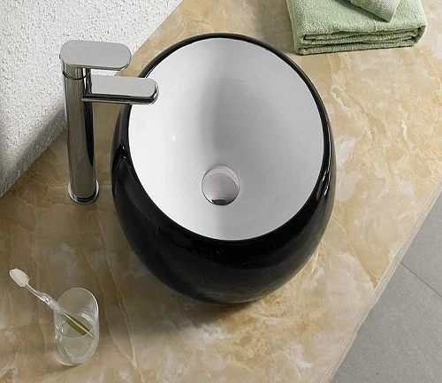 Раковина CeramaLux 5004BW накладная, белый/черный Раковина CeramaLux 5004BW накладная, белый/черный