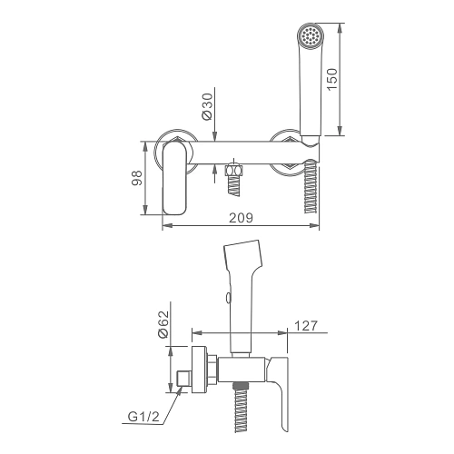 Гигиенический душ Raglo R03.51.09, графит Гигиенический душ Raglo R03.51.09, графит
